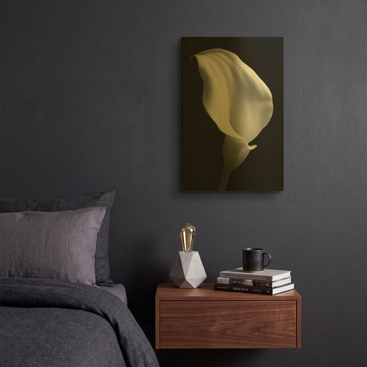 'Lily on Black 02' By Tom Quartermaine Gold Metal Wall Art