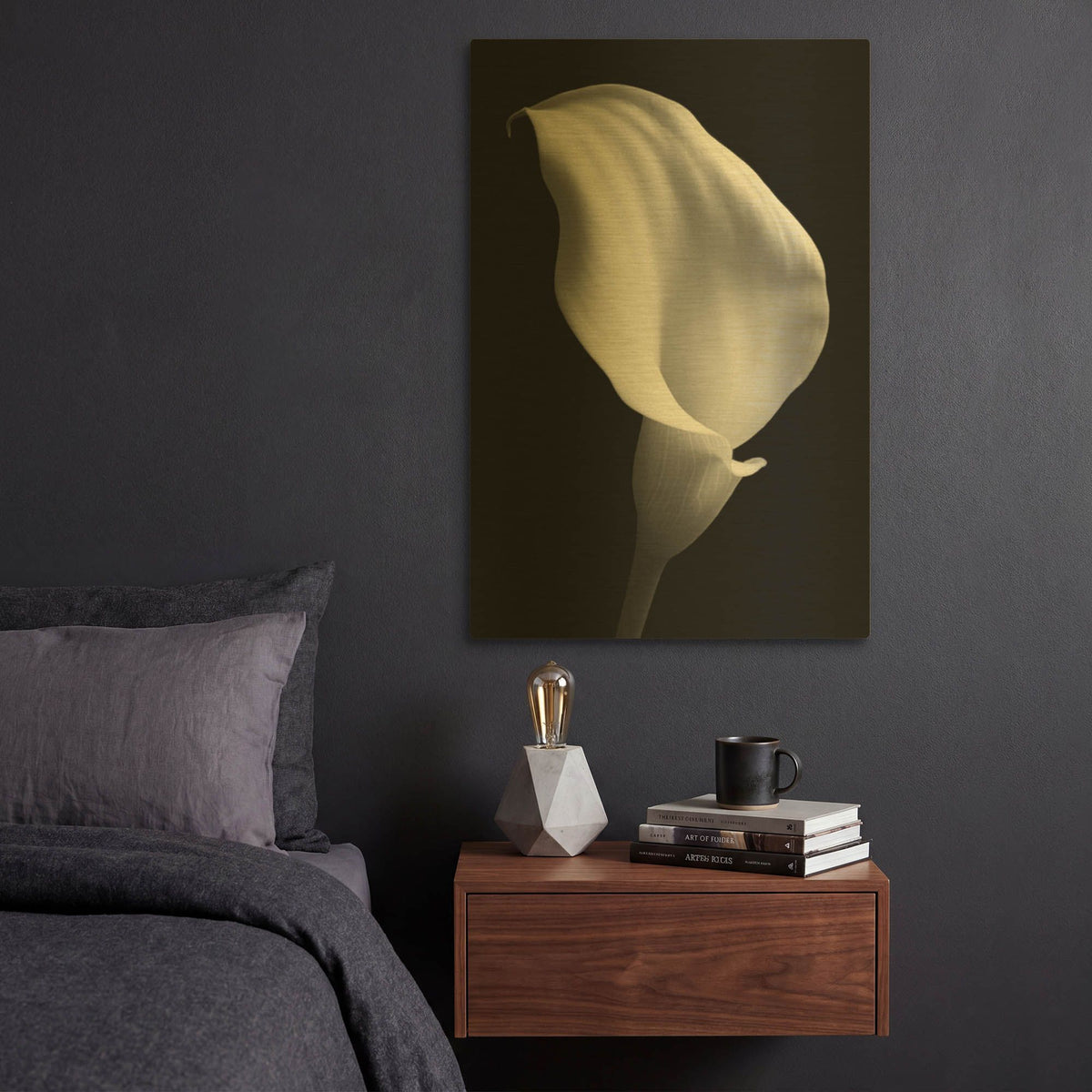 'Lily on Black 02' By Tom Quartermaine Gold Metal Wall Art