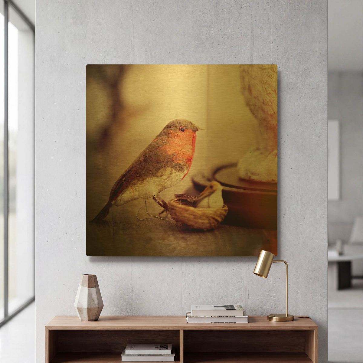'Little Antique Robin' By Tom Quartermaine Gold Metal Wall Art