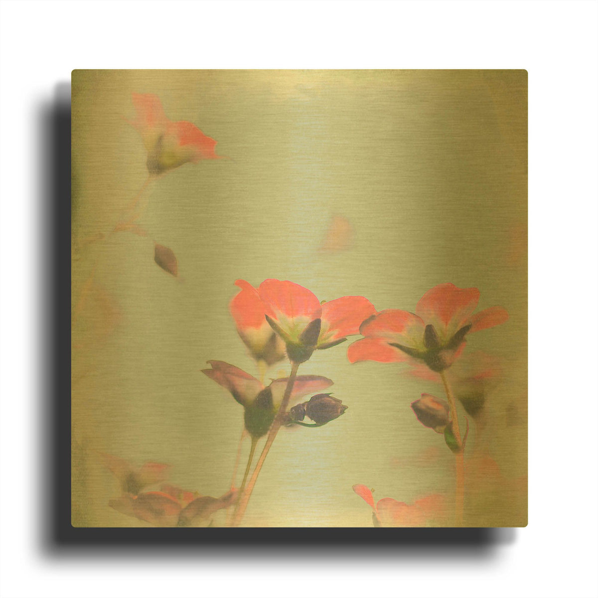 'Little Pink Flowers on Blue' By Tom Quartermaine Gold Metal Wall Art