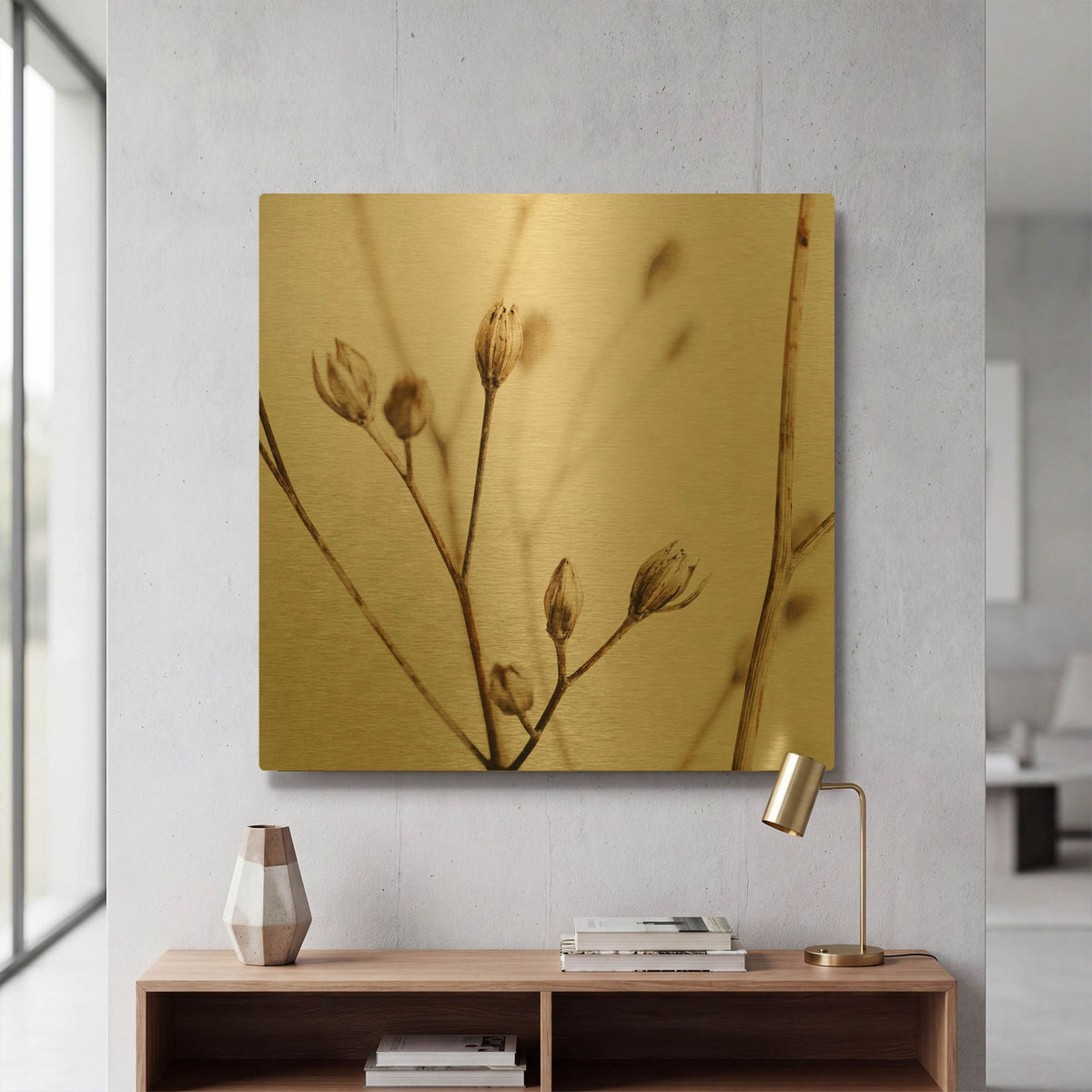 'Little Sepia Flowers' By Tom Quartermaine Gold Metal Wall Art