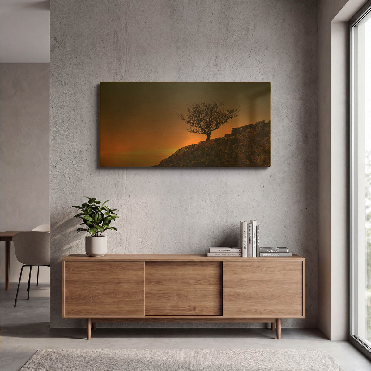 'Lone Tree in Sunset' By Tom Quartermaine Gold Metal Wall Art