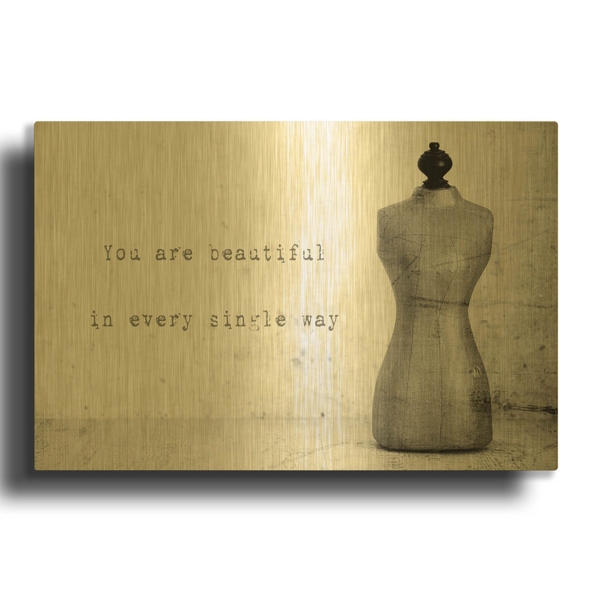 'Mannequin with Quote' By Tom Quartermaine Gold Metal Wall Art