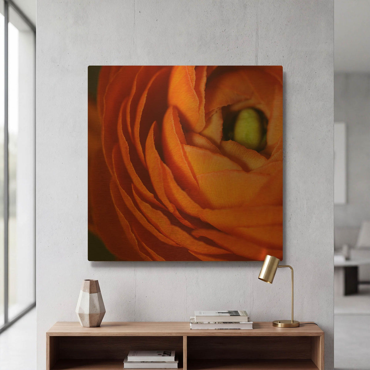 'Orange Flower Close up' By Tom Quartermaine Gold Metal Wall Art