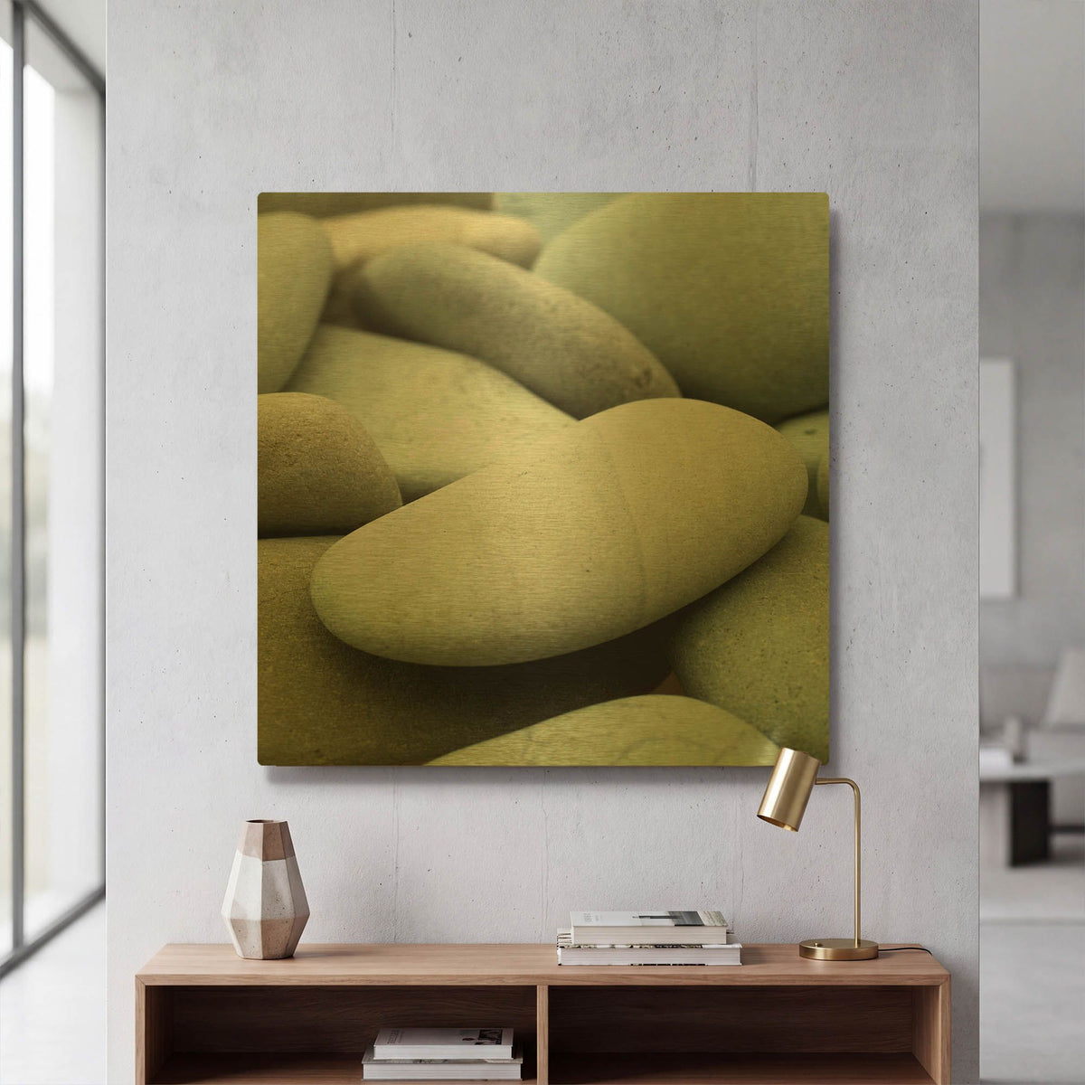 'Pale Blue Stones from Beach' By Tom Quartermaine Gold Metal Wall Art