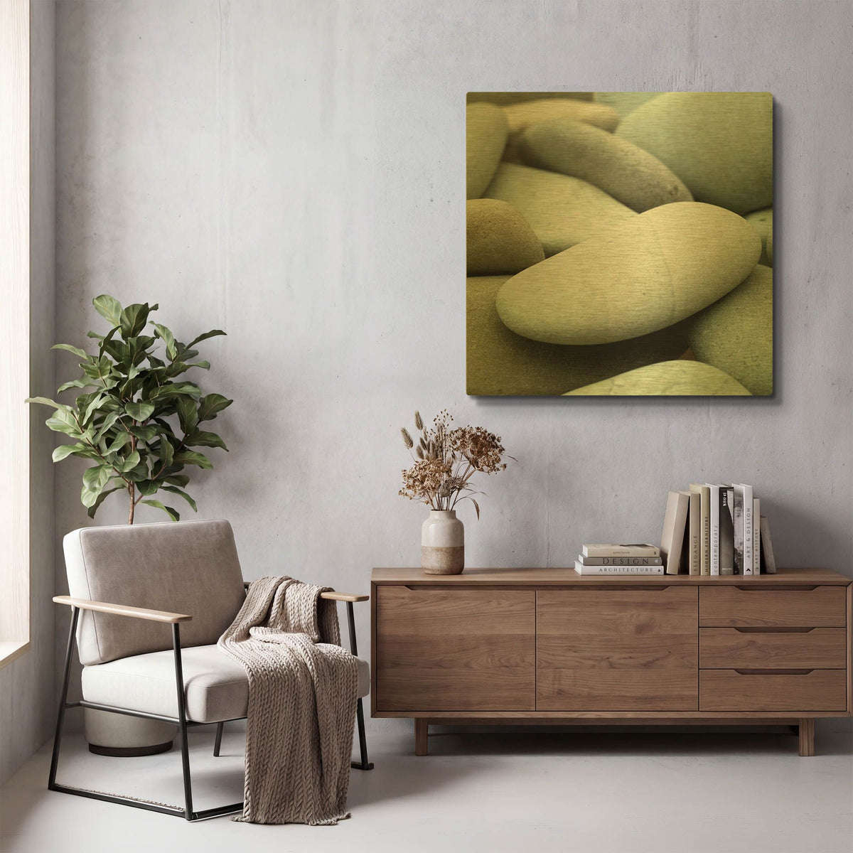 'Pale Blue Stones from Beach' By Tom Quartermaine Gold Metal Wall Art