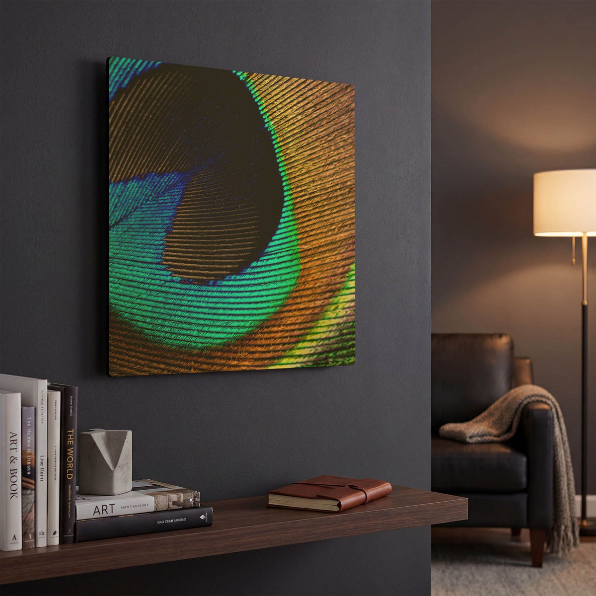 'Peacock Feather 02' By Tom Quartermaine Gold Metal Wall Art