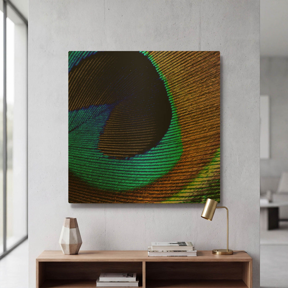 'Peacock Feather 02' By Tom Quartermaine Gold Metal Wall Art