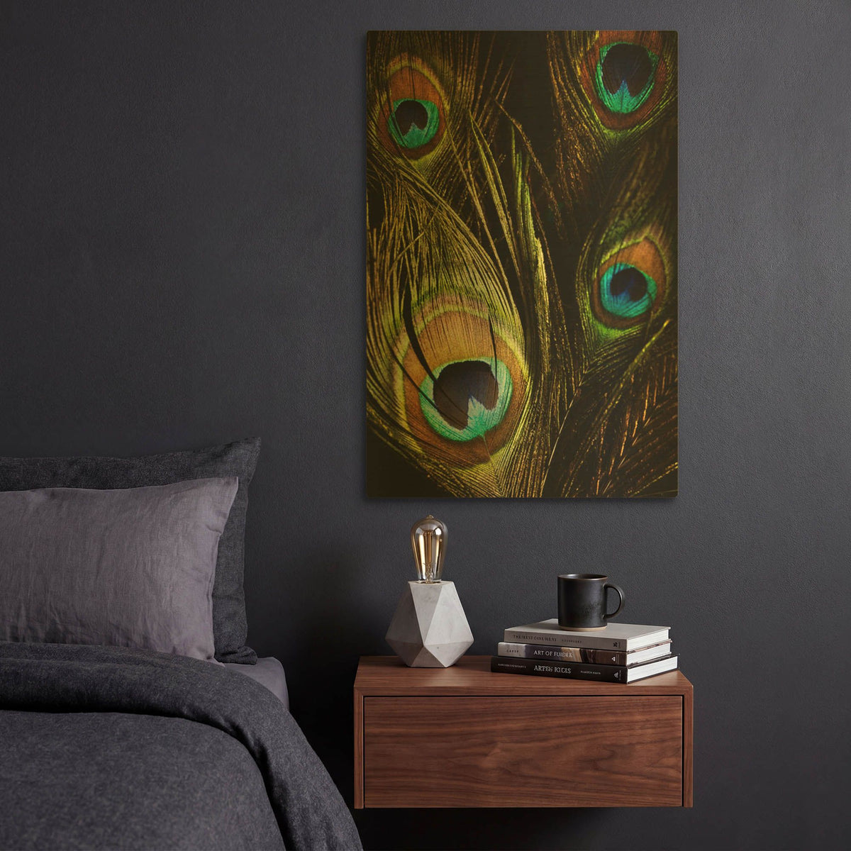 'Peacock Feathers 03' By Tom Quartermaine Gold Metal Wall Art