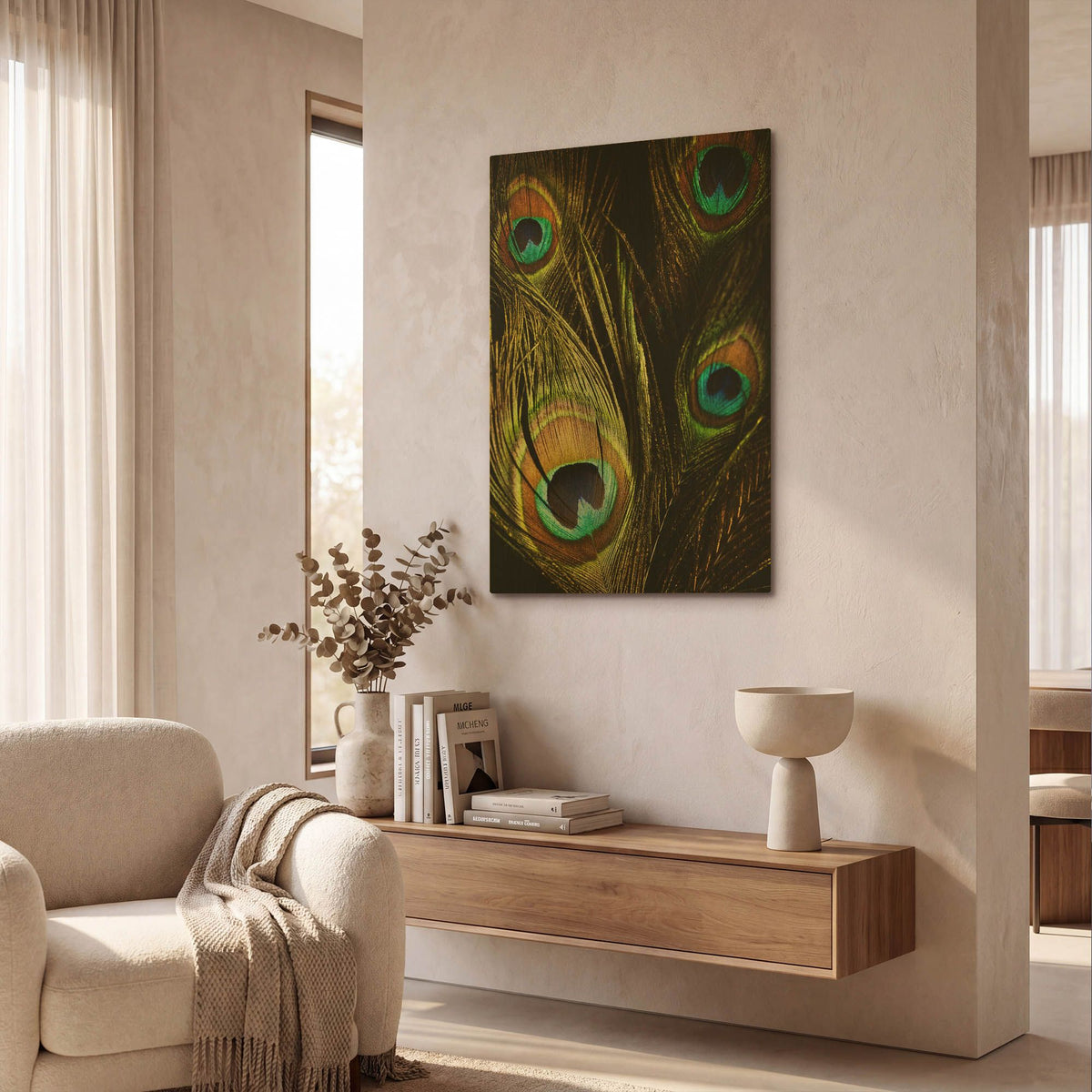 'Peacock Feathers 03' By Tom Quartermaine Gold Metal Wall Art