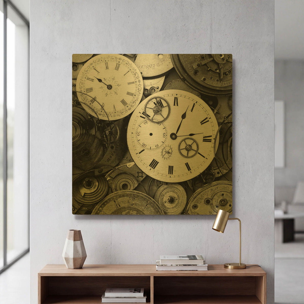 'Pieces of Old Watch BW' By Tom Quartermaine Gold Metal Wall Art