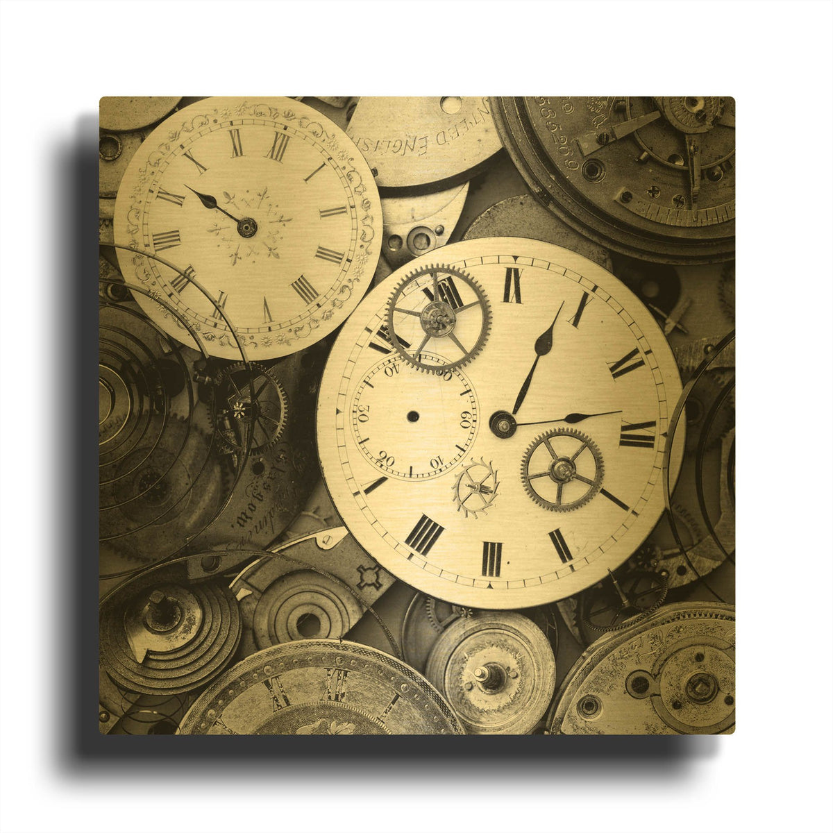 'Pieces of Old Watch BW' By Tom Quartermaine Gold Metal Wall Art