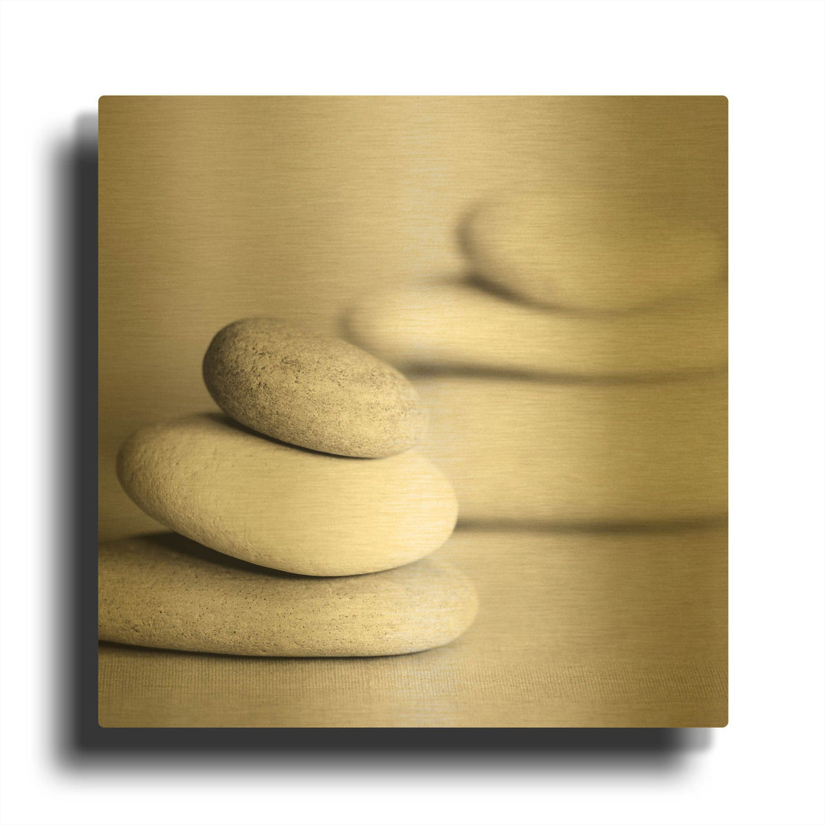 'Piles of Stones BW 01' By Tom Quartermaine Gold Metal Wall Art