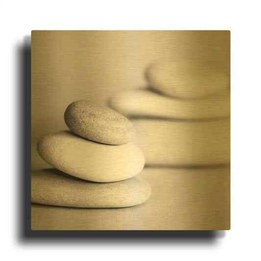 'Piles of Stones BW 01' By Tom Quartermaine Gold Metal Wall Art