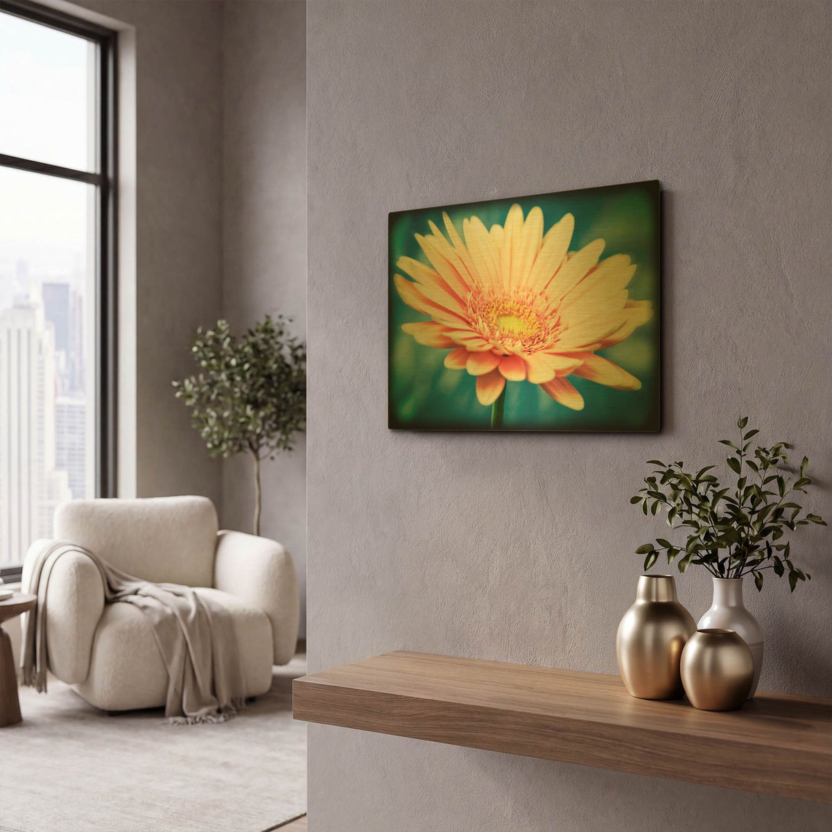 'Pink Flower with Frame' By Tom Quartermaine Gold Metal Wall Art