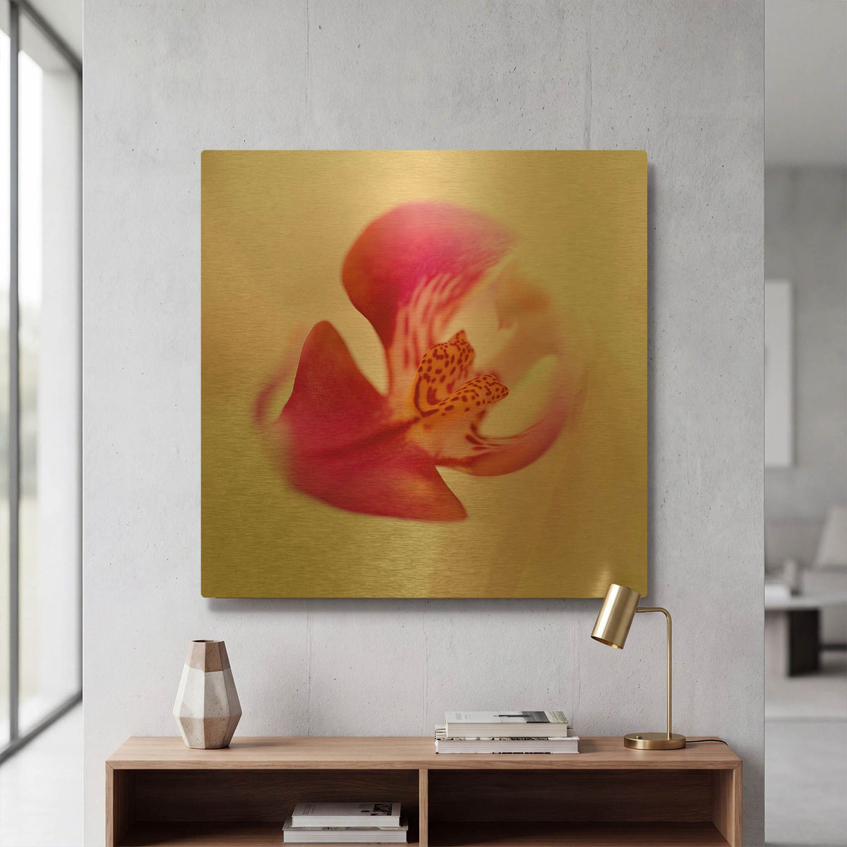 'Pink Orchid Close up 01' By Tom Quartermaine Gold Metal Wall Art