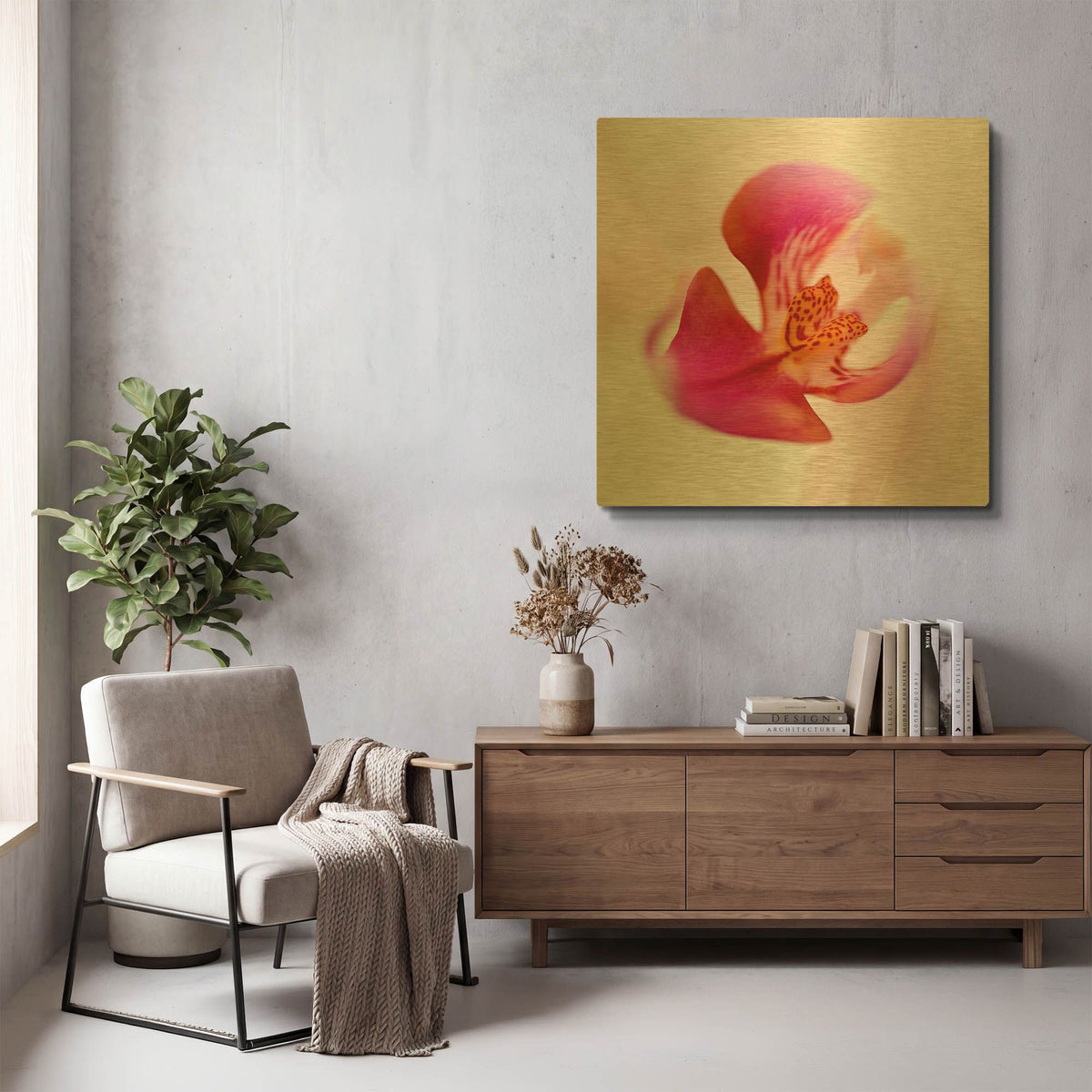'Pink Orchid Close up 01' By Tom Quartermaine Gold Metal Wall Art