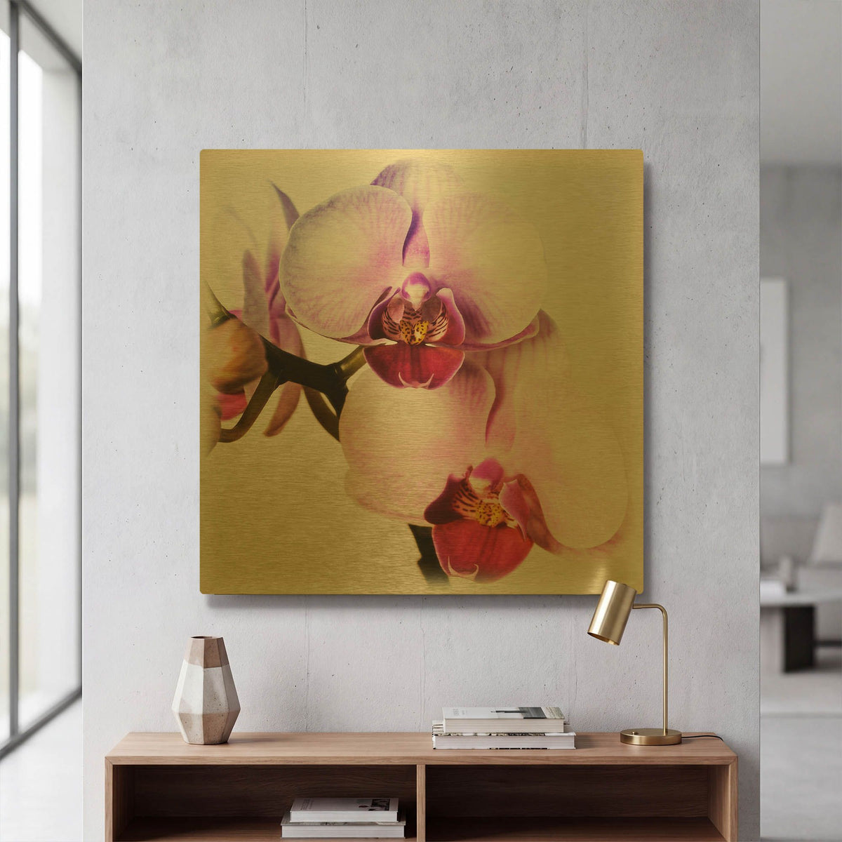 'Pink Orchid Close up 02' By Tom Quartermaine Gold Metal Wall Art