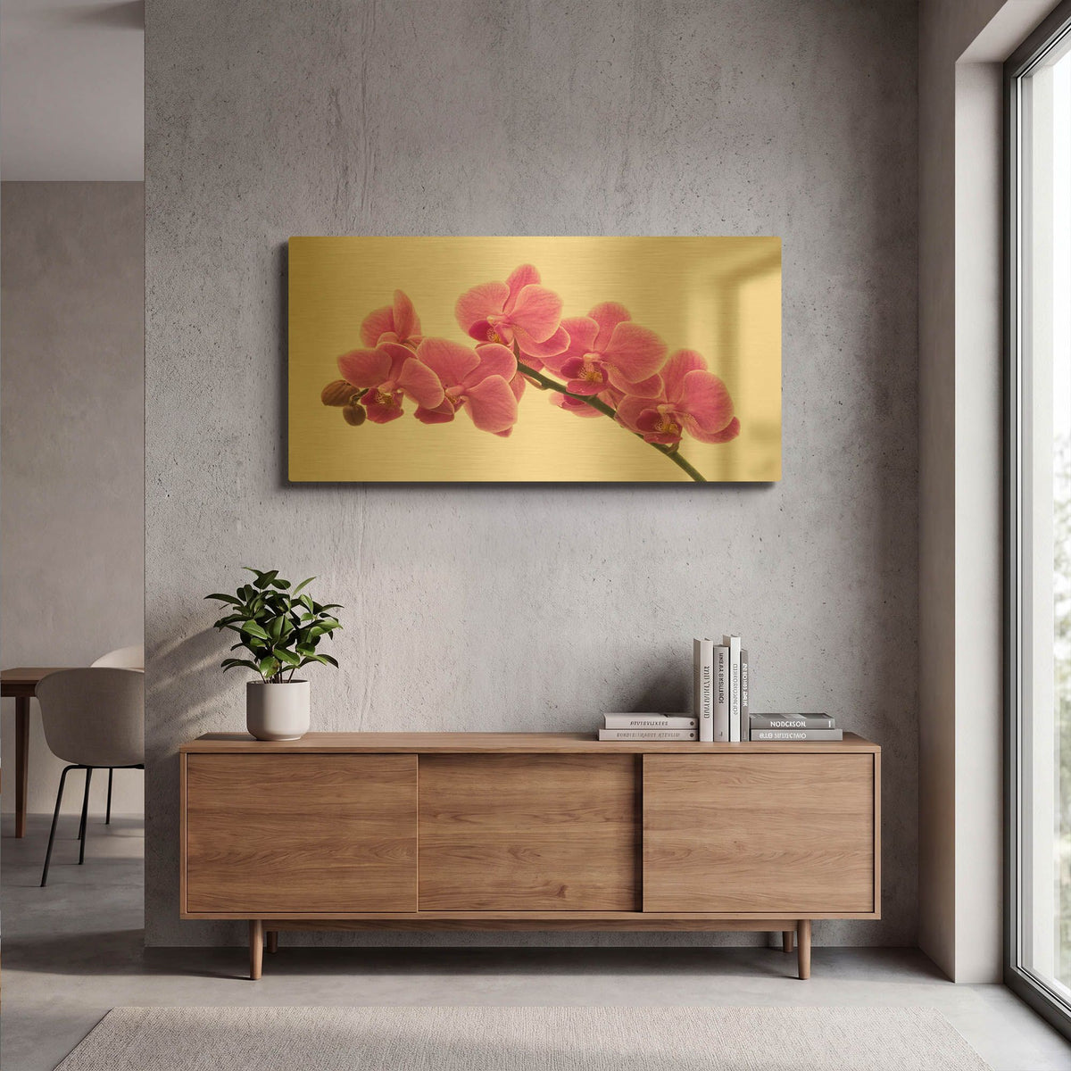 'Pink Orchid on White 01' By Tom Quartermaine Gold Metal Wall Art
