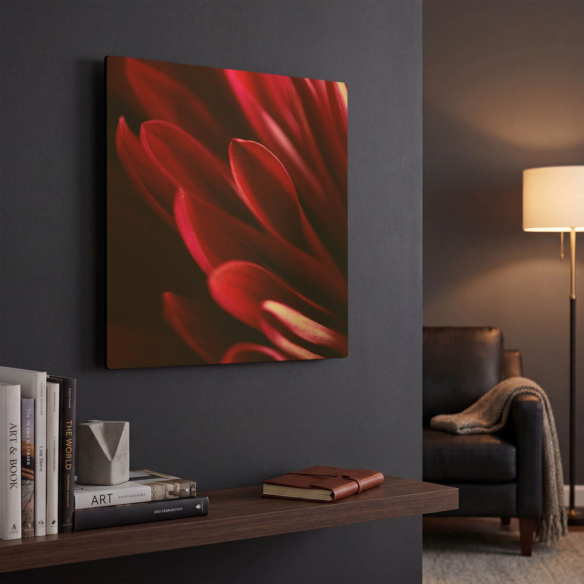 'Red Chrysanthemum Close up 01' By Tom Quartermaine Gold Metal Wall Art