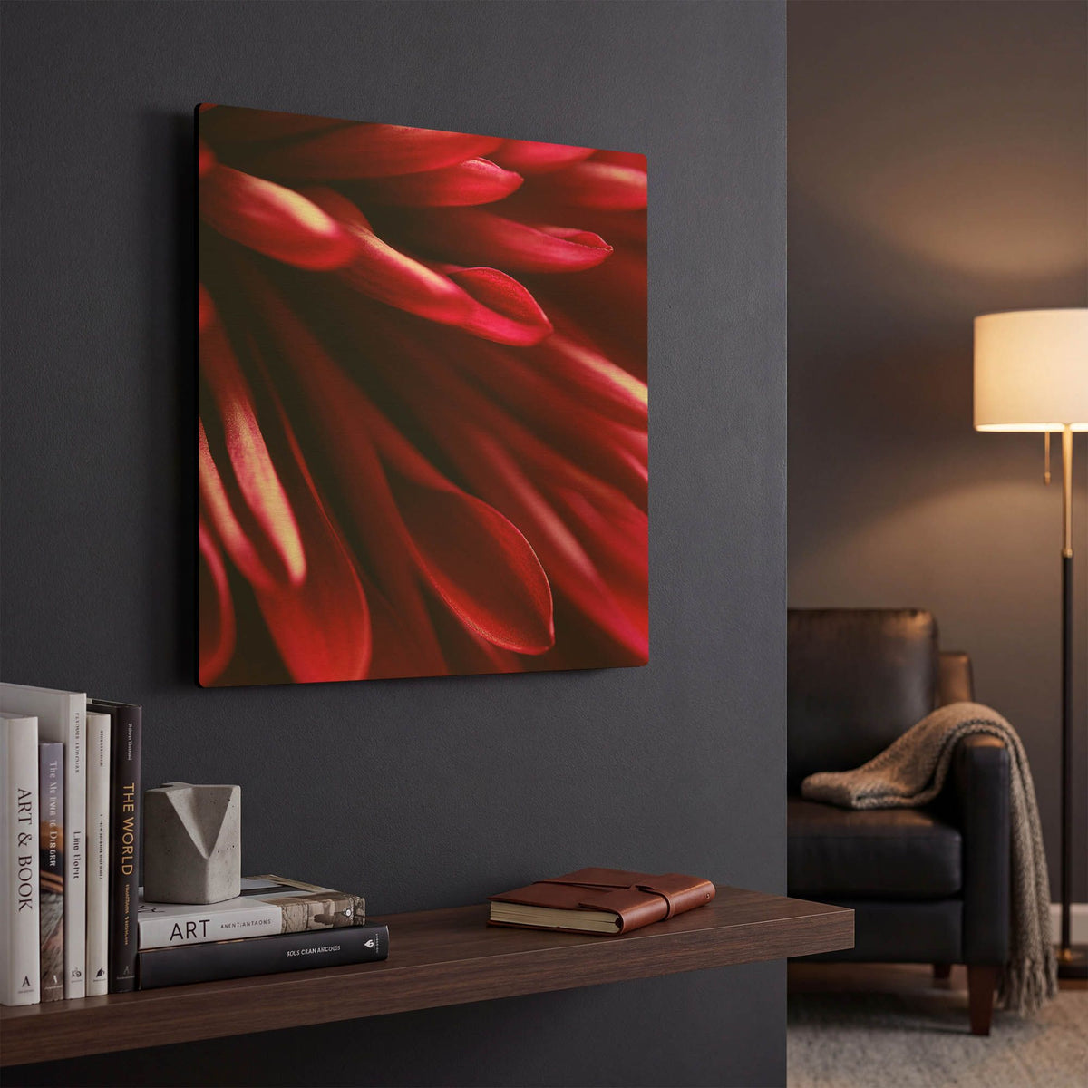 'Red Chrysanthemum Close up 02' By Tom Quartermaine Gold Metal Wall Art
