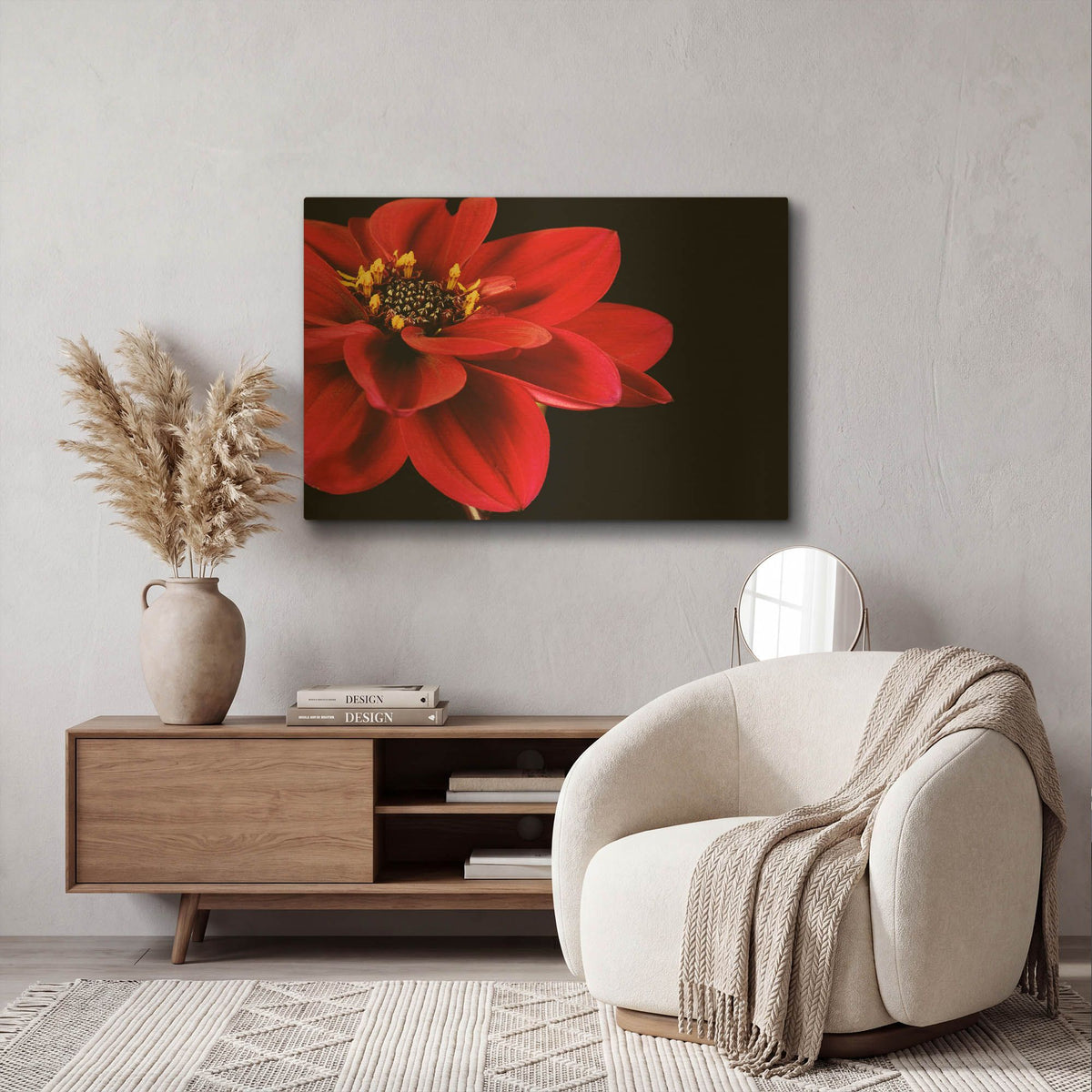 'Red Flower on Black 02' By Tom Quartermaine Gold Metal Wall Art