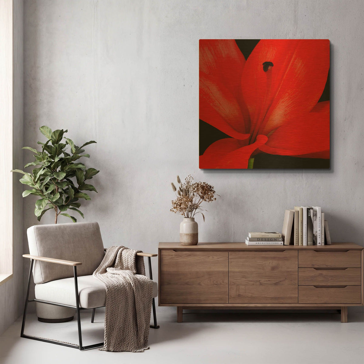 'Red Flower on Black 03' By Tom Quartermaine Gold Metal Wall Art
