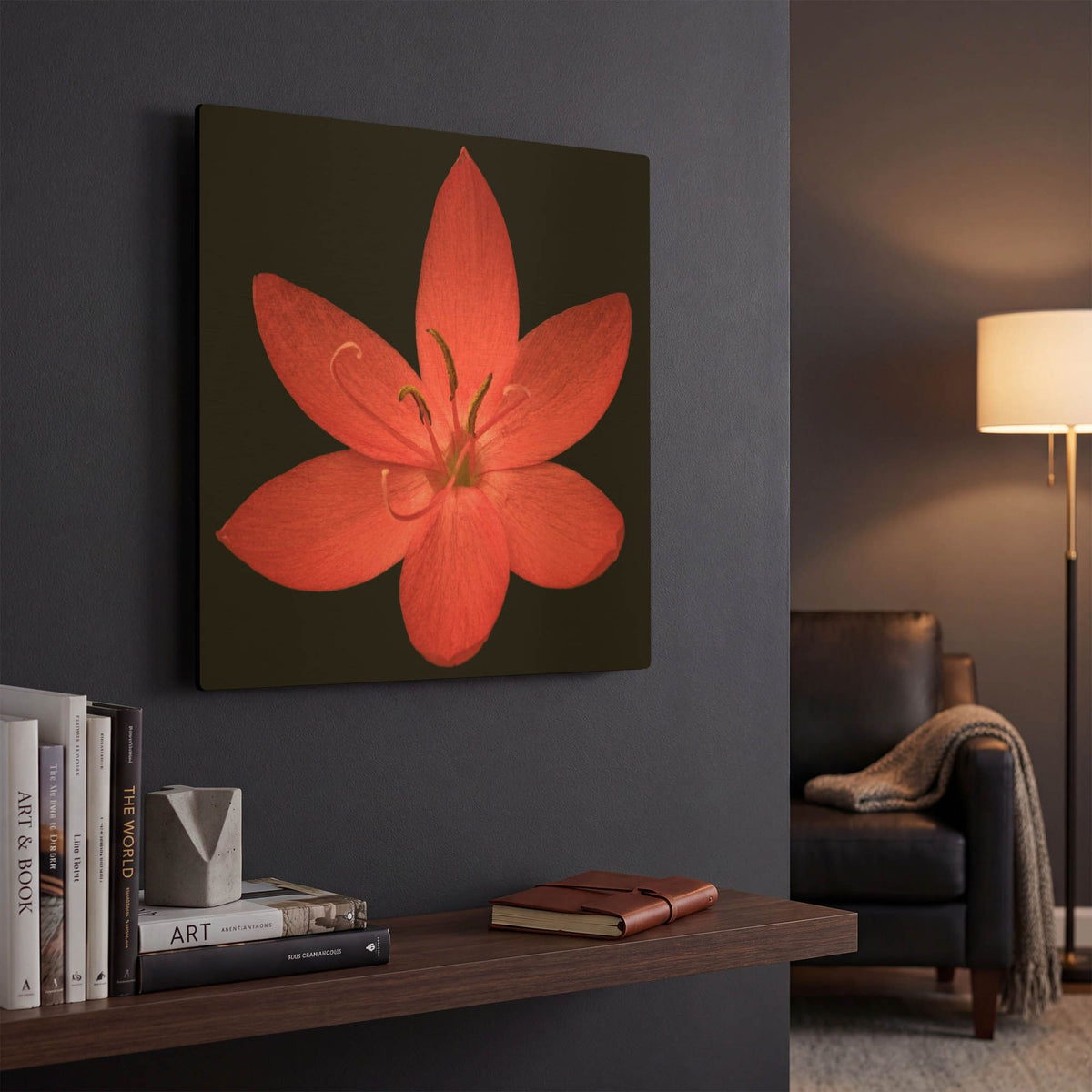 'Red Flower on Black 06' By Tom Quartermaine Gold Metal Wall Art