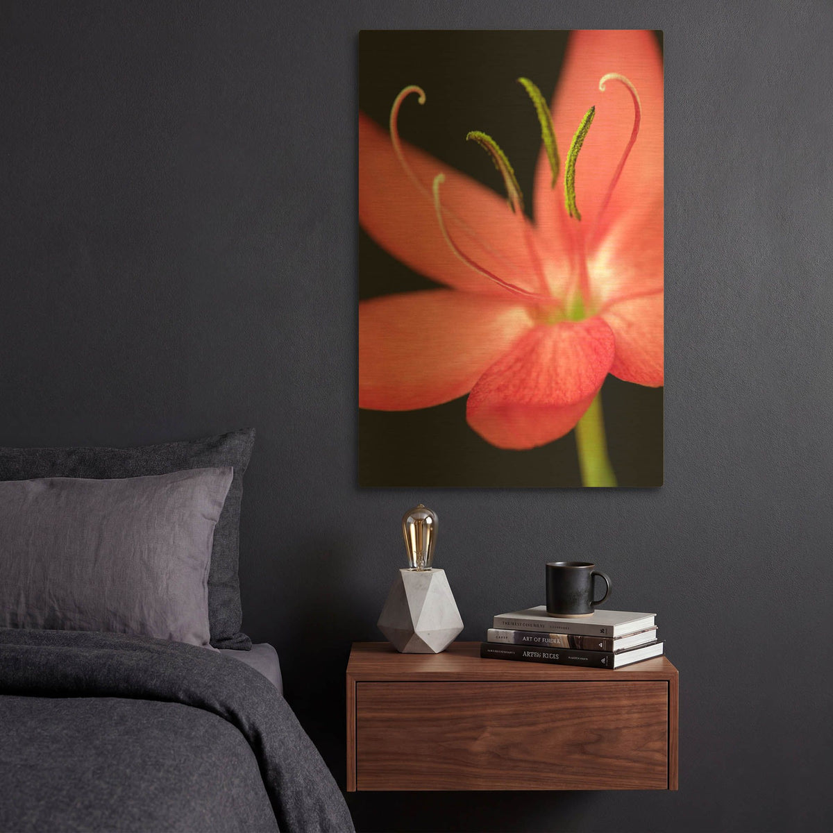 'Red Flower on Black 07' By Tom Quartermaine Gold Metal Wall Art