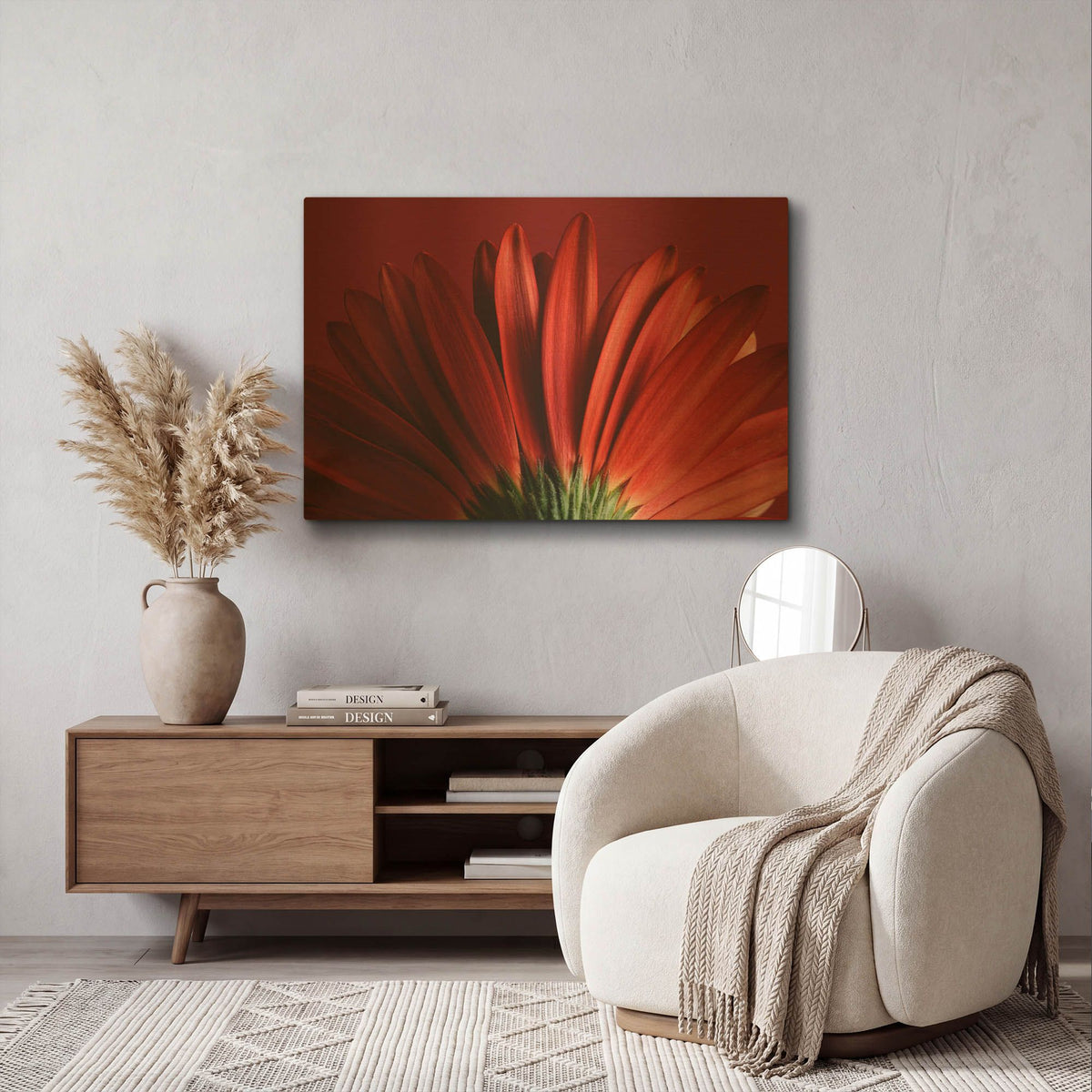 'Red Gerbera on Red 09' By Tom Quartermaine Gold Metal Wall Art