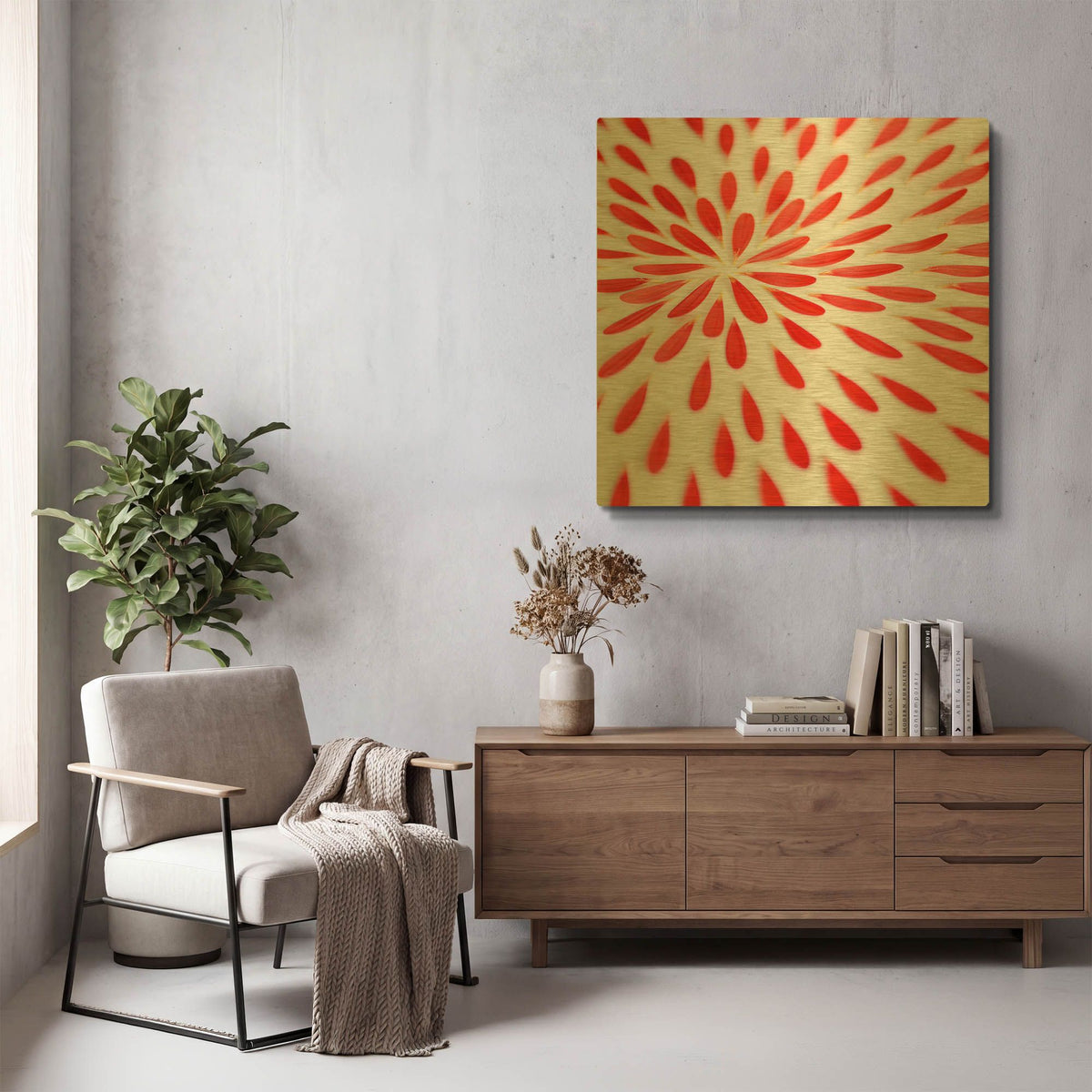 'Red Petals 02' By Tom Quartermaine Gold Metal Wall Art