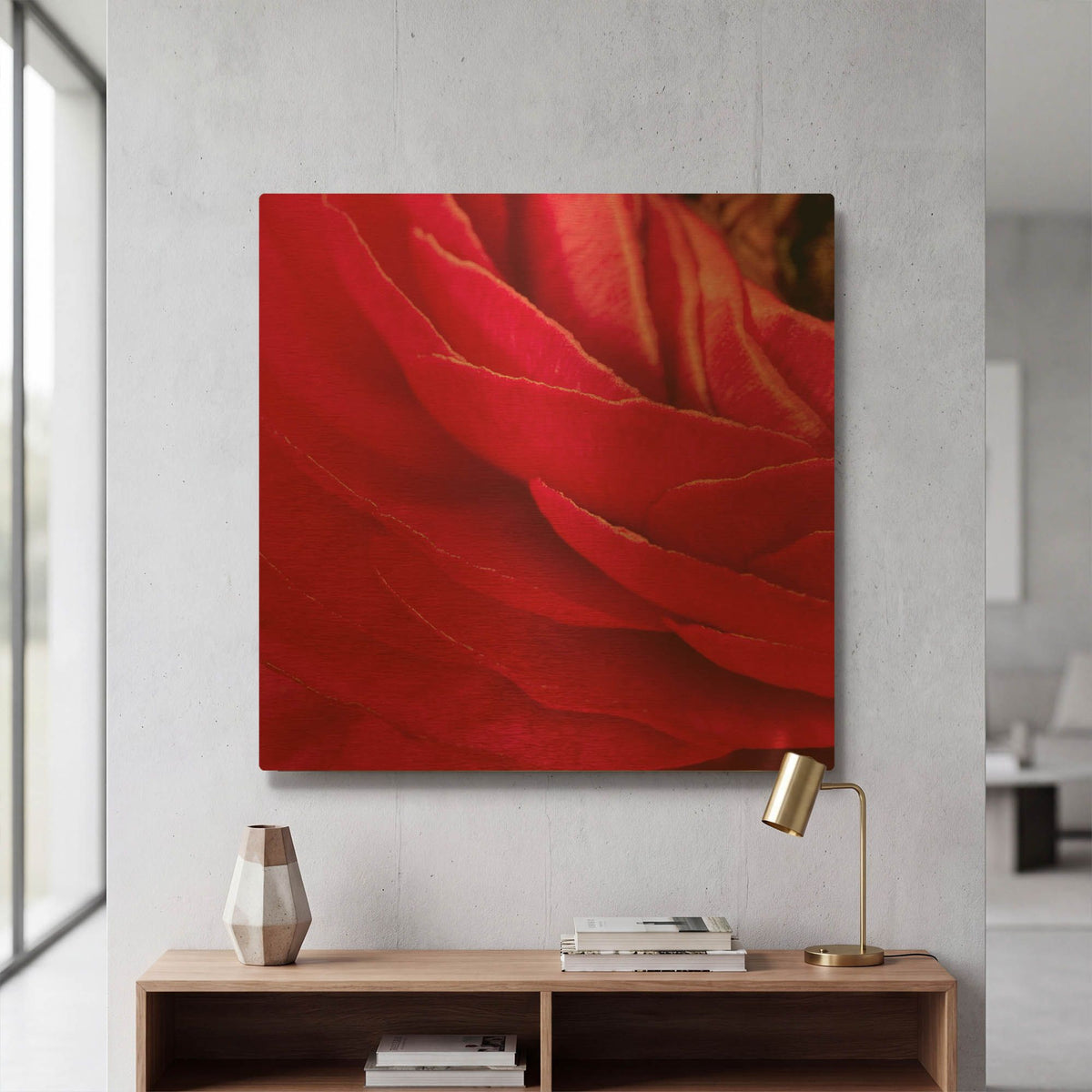 'Red Petals Close Up' By Tom Quartermaine Gold Metal Wall Art