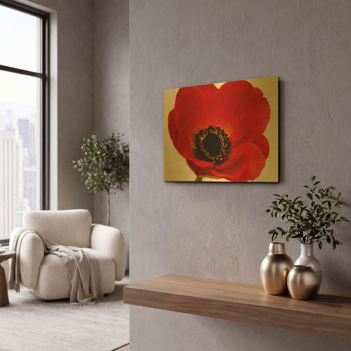 'Red Poppy 01' By Tom Quartermaine Gold Metal Wall Art