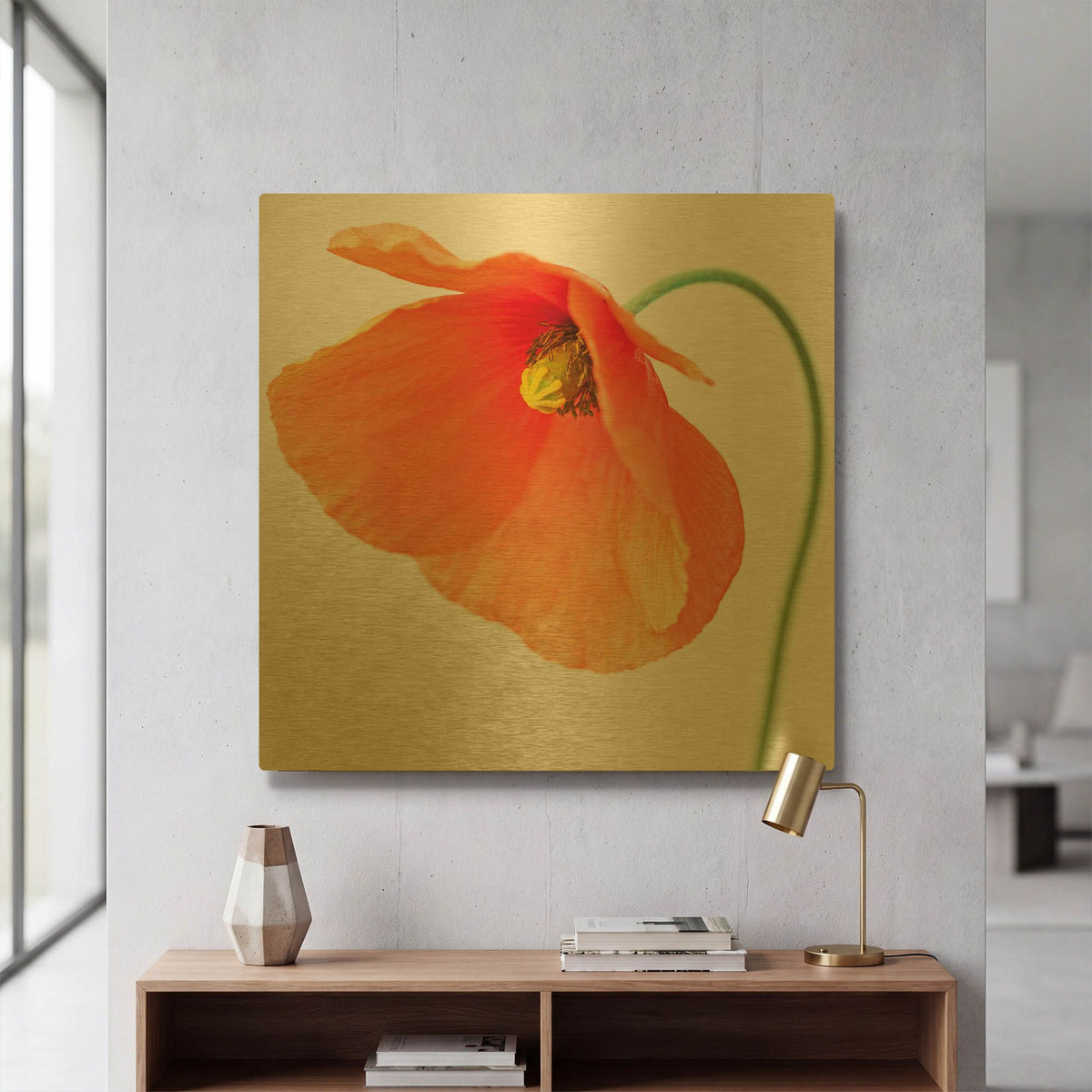 'Red Poppy On White 01' By Tom Quartermaine Gold Metal Wall Art
