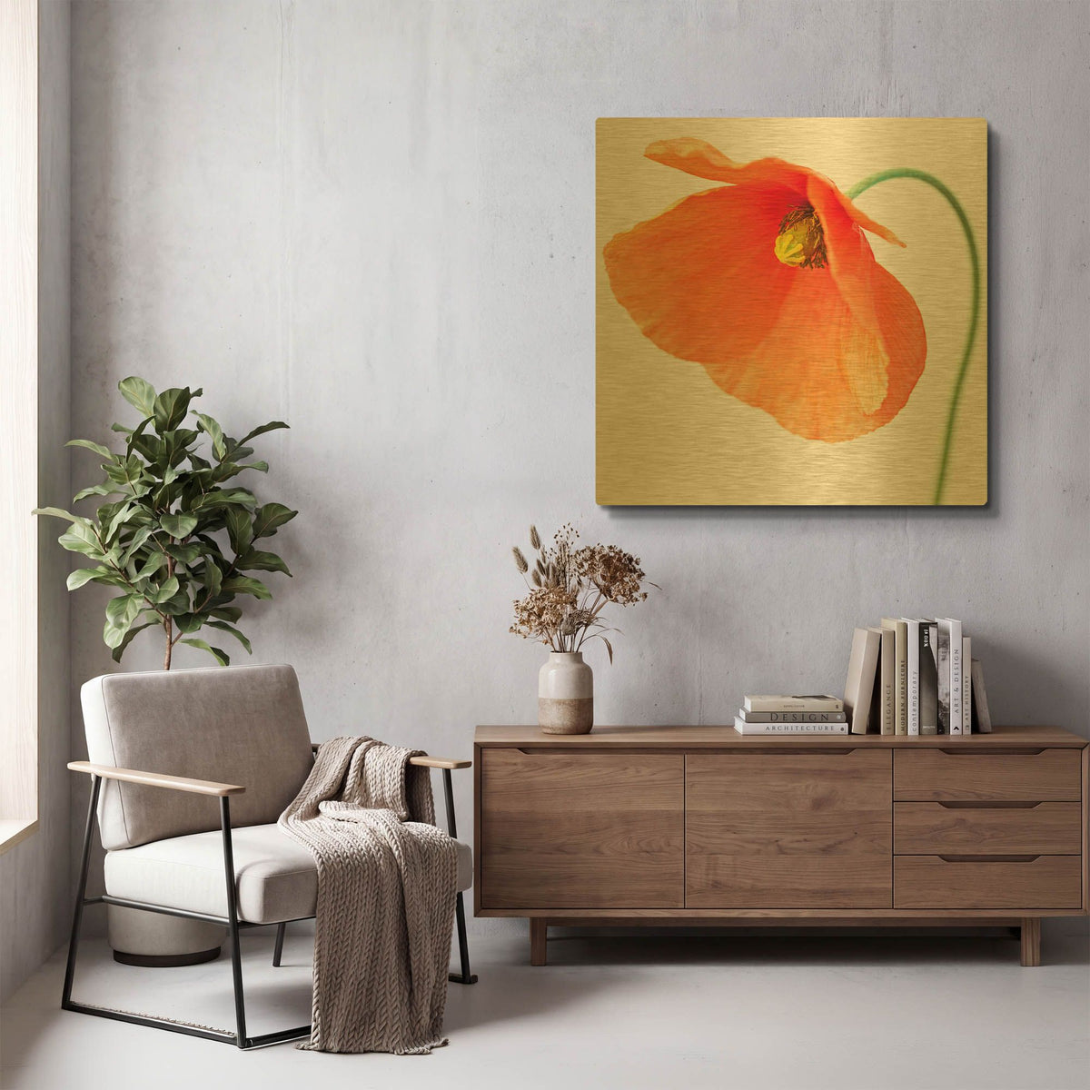 'Red Poppy On White 01' By Tom Quartermaine Gold Metal Wall Art