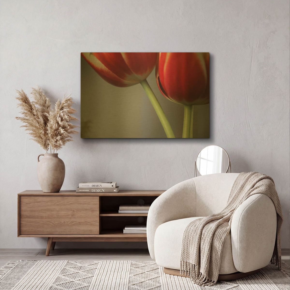'Red Tulips On Grey 02' By Tom Quartermaine Gold Metal Wall Art