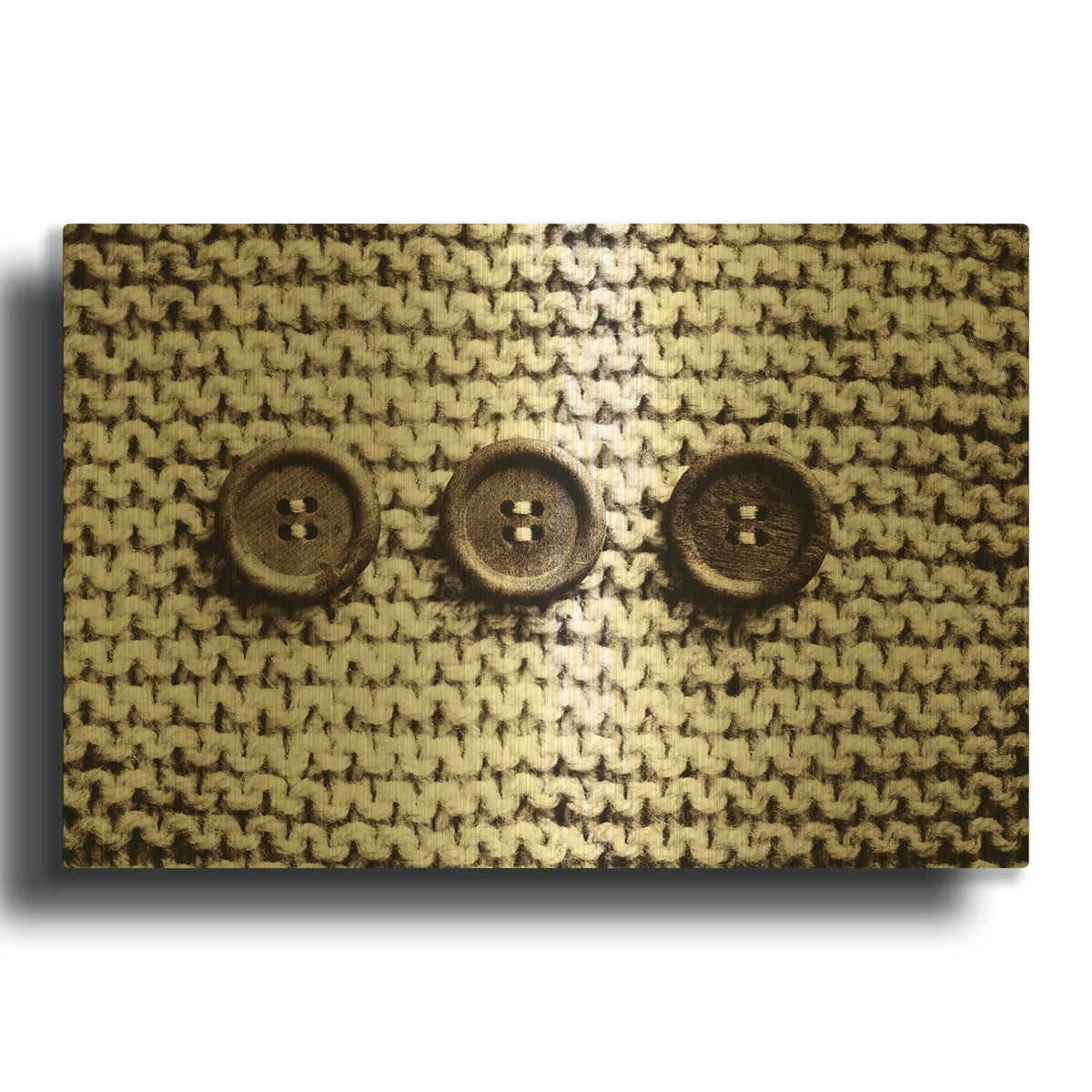 'Row Of 3 Old Buttons On Wool' By Tom Quartermaine Gold Metal Wall Art