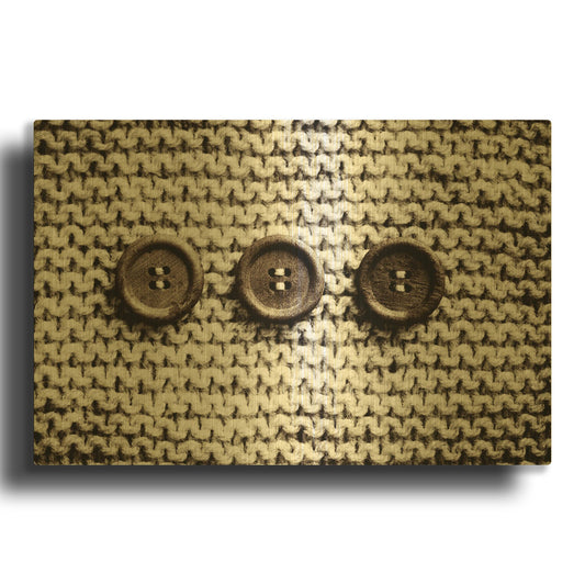 'Row Of 3 Old Buttons On Wool' By Tom Quartermaine Gold Metal Wall Art
