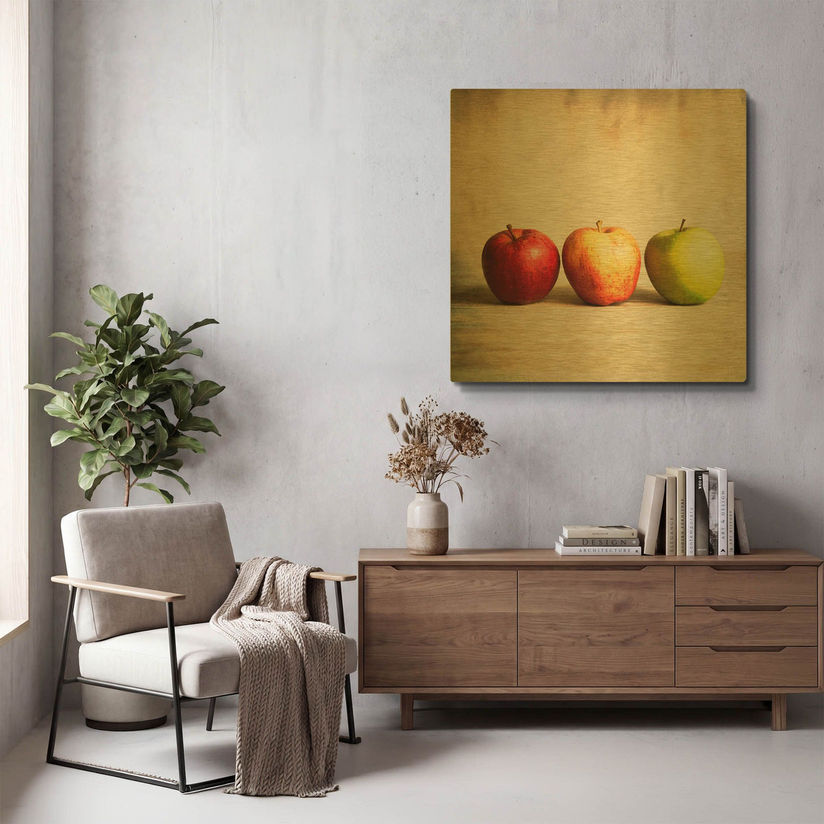'Row Of Antique Fruit' By Tom Quartermaine Gold Metal Wall Art