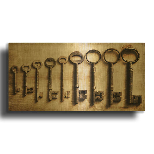 'Row Of Antique Keys' By Tom Quartermaine Gold Metal Wall Art