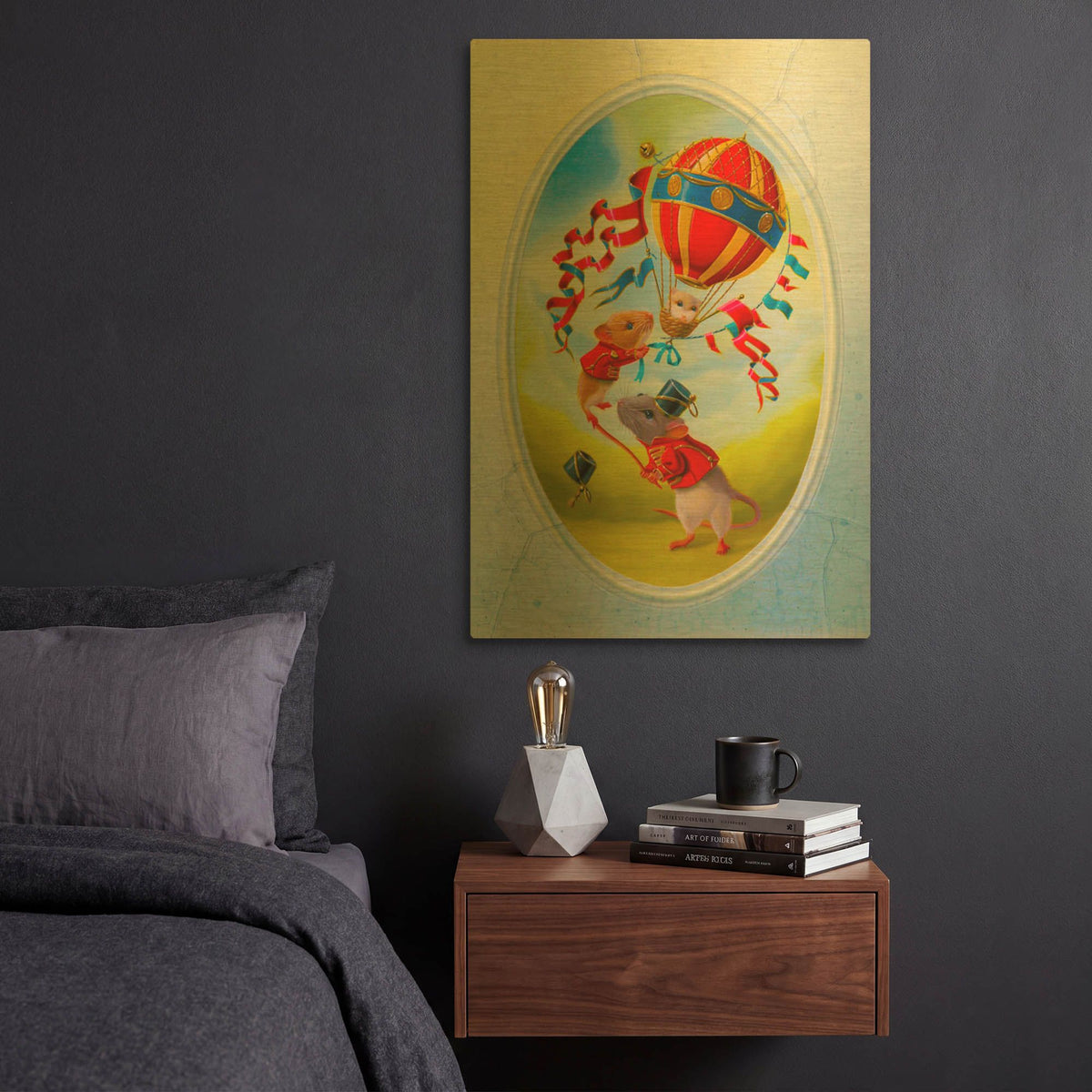 'Balloon Under Mistral' By Valery Vecu Quitard Gold Metal Wall Art