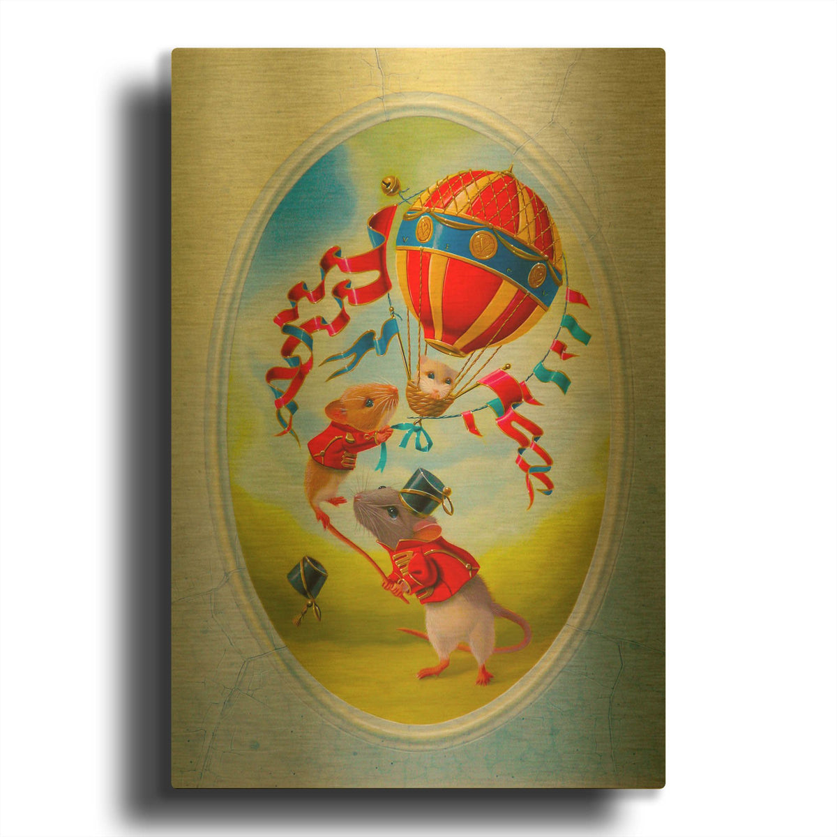'Balloon Under Mistral' By Valery Vecu Quitard Gold Metal Wall Art
