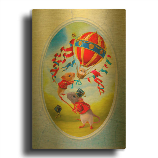 'Balloon Under Mistral' By Valery Vecu Quitard Gold Metal Wall Art