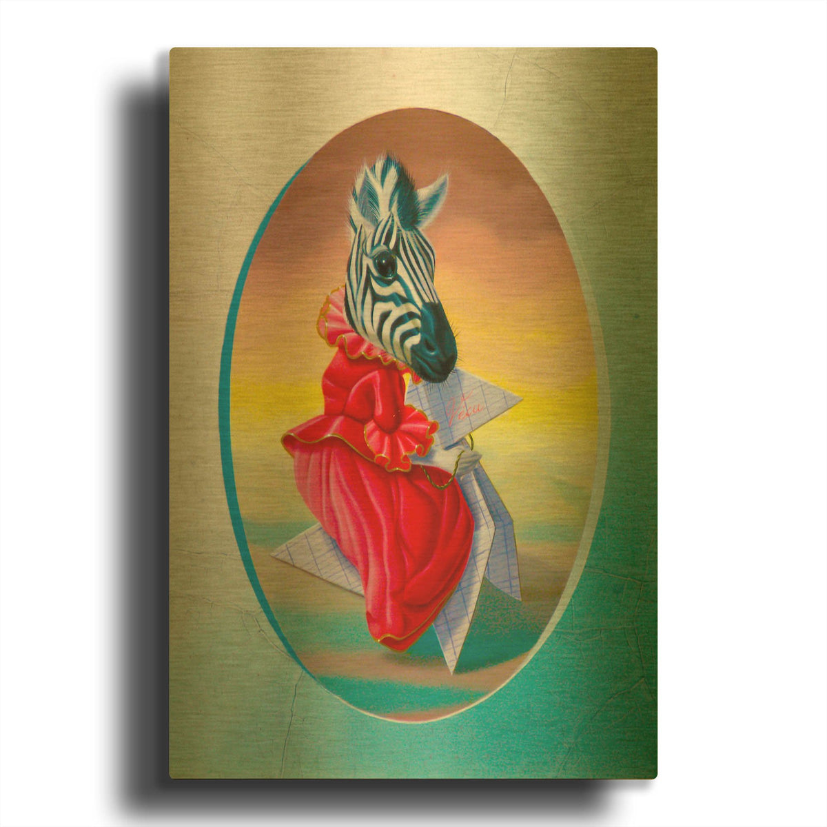 'Madame Zebre' By Valery Vecu Quitard Gold Metal Wall Art