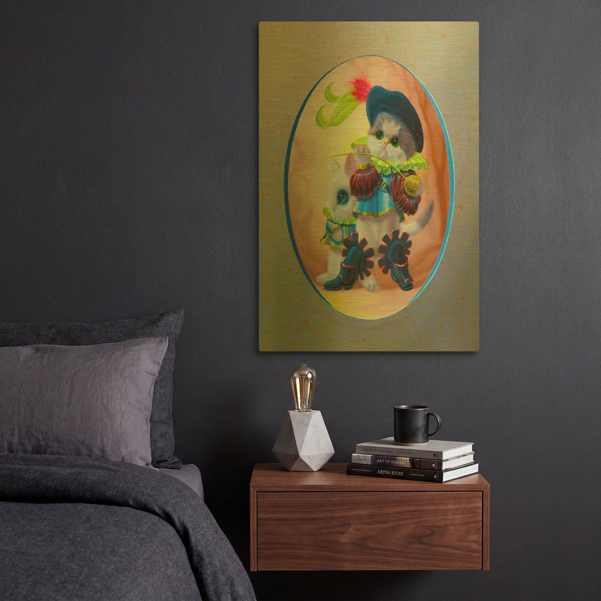 'Puss In Boots' By Valery Vecu Quitard Gold Metal Wall Art