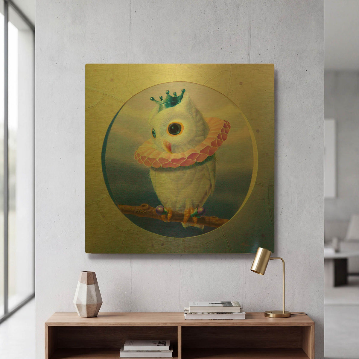 'The Banded Little Owl' By Valery Vecu Quitard Gold Metal Wall Art