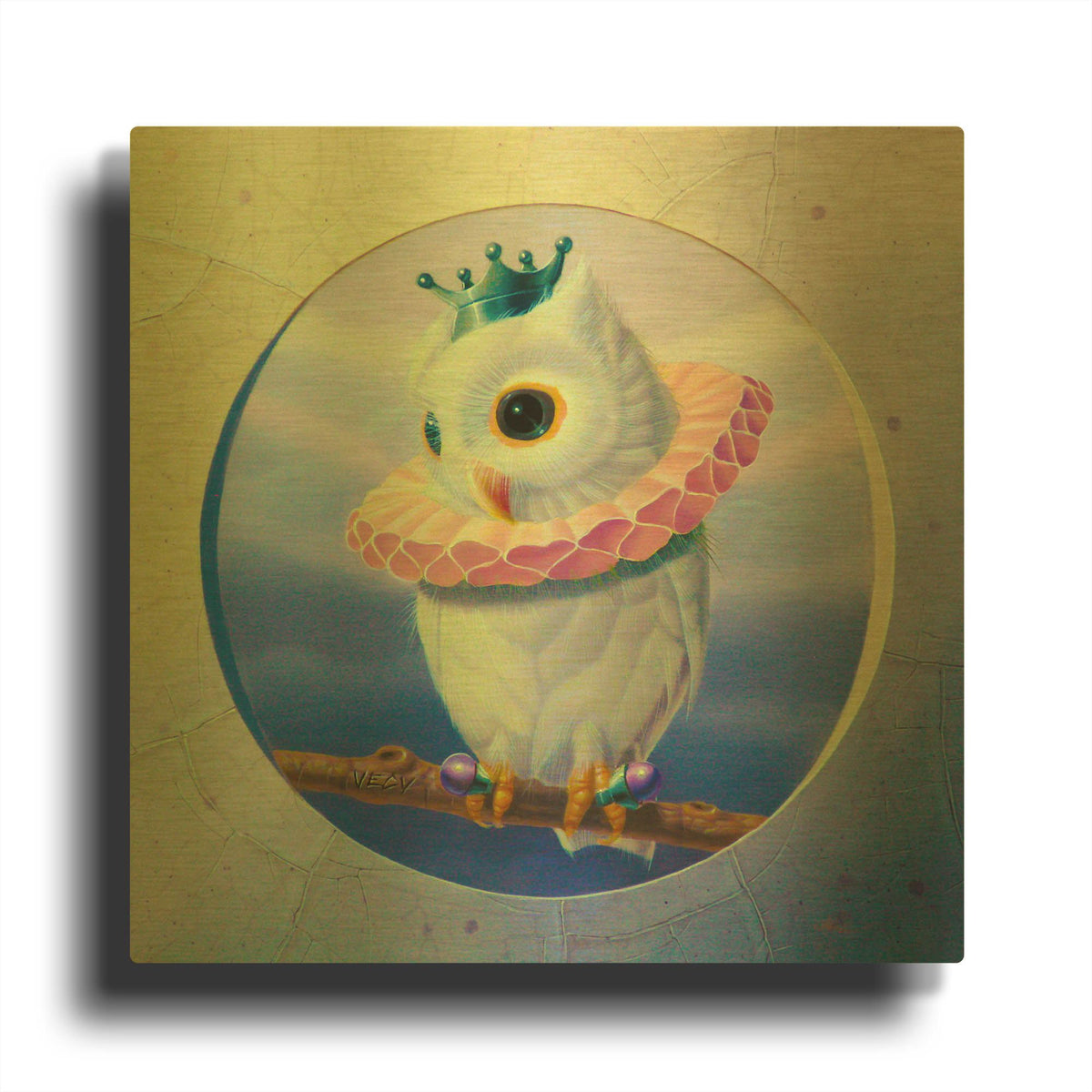 'The Banded Little Owl' By Valery Vecu Quitard Gold Metal Wall Art