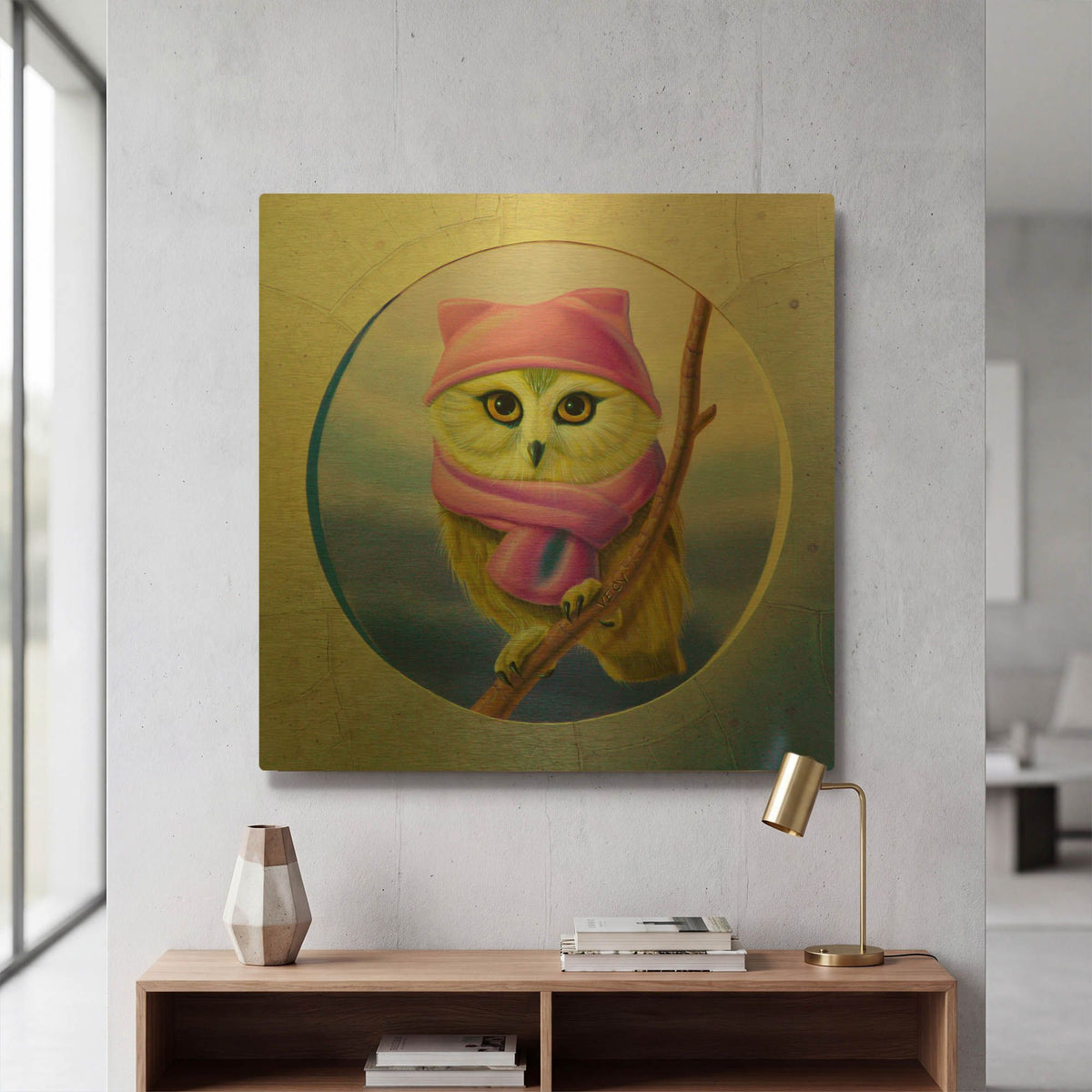 'The Cool Owl' By Valery Vecu Quitard Gold Metal Wall Art