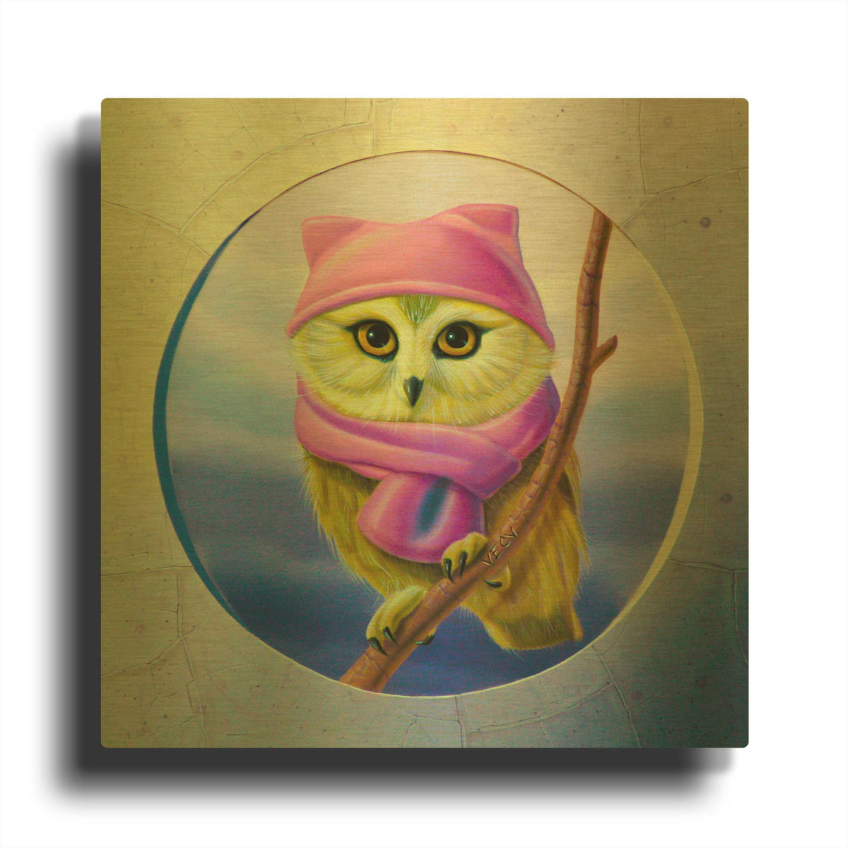 'The Cool Owl' By Valery Vecu Quitard Gold Metal Wall Art