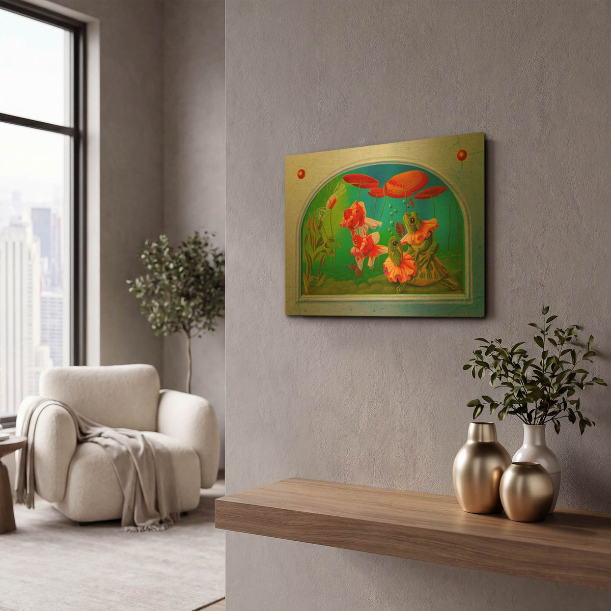 'Bait' By Valery Vecu Quitard Gold Metal Wall Art